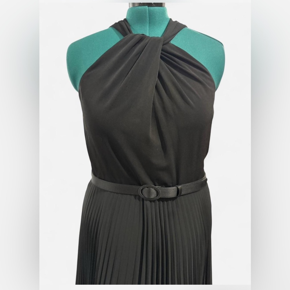 Elegant Black Halter Long Belted Dress
